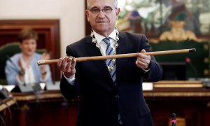 El alcalde de Pamplona, Enrique Maya, en el pleno de investidura del pasado 15 de junio. EFE