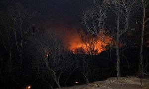 Imagen de la llamas producidas por el incendio forestal que afecta al paraje de la localidad sevillana de El Ronquillo. (DAVID ARJONA | EFE)