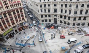 Vista general de las obras de rehabilitación del llamado Proyecto Canalejas, obra de ingeniería y arquitectura comenzada en 2013, en la plaza de Canalejas de Madrid, cerca de la Puerta del Sol. E.P./Jesús Hellín