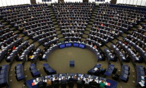 Imagen de la Eurocámara durante la votación del decreto sobre la emergencia climática de este jueves. / Reuters