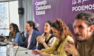 Ione Belarra, Pablo Iglesias, Irene Montero, Noelia Vera y Alberto Rodríguez en el Consejo Ciudadano Estatal de Podemos./ Daniel Gago - Podemos