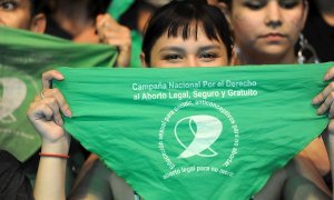 19/02/2020.- Retrato a una de las participantes de una movilización a favor del aborto este miércoles, en Buenos Aires (Argentina). / EFE