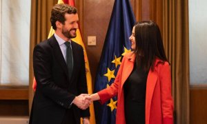 El líder del PP, Pablo Casado y su homóloga en Cs, Inés Arrimadas, en el Congreso. Fuente: PP (David Mudarra)