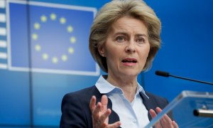 10/03/2020.-La presidenta de la Comisión Europea, Ursula Von der Leyen, durante una rueda de prensa. / EFE - STEPHANIE LECOCQ