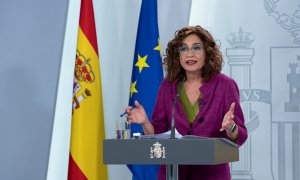 La ministra de Hacienda y portavoz del Gobierno, María Jesús Montero, durante la rueda de prensa ofrecida en el Palacio de La Moncloa tras el Consejo de Ministros. EFE/MONCLOA