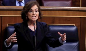 10/06/2020.- La vicepresidenta primera del Ejecutivo, Carmen Calvo, durante su intervención en la sesión de control al Gobierno este miércoles en el Congreso. EFE/ Fernando Alvarado