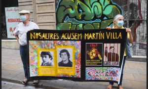 Manifestació a Barcelona en contra de Rodolfo Martín Villa el dia de la seva declaració.  Fotografia cedida Xarxa Catalana i Balear de Suport a la Querella Argentina