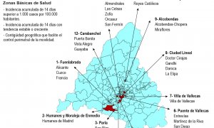 Las 37 áreas sanitarias de Madrid donde se limita la movilidad. / EFE