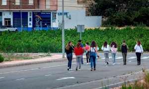 Varios jóvenes pasean por una calle de Logroño.