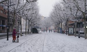 La ciutat de Lleida, emblanquinada per la neu del temporal Filomena.