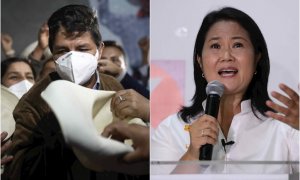 A la izquierda, el candidato a la presidencia de Perú Pedro Castillo, del partido Perú Libre. A la derecha, la  candidata a la presidencia por el partido Fuerza Popular, Keiko Fujimori.