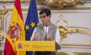 La ministra de Asuntos Exteriores, Unión Europea y Cooperación, Arancha González Laya, interviene durante un acto en el que el Equipo Técnico Español de Ayuda y Respuesta a Emergencias (START).