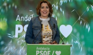 La secretaria general del PSOE-A, Susana Díaz, ofrece una rueda de prensa con motivo de la reunión de la Comisión Ejecutiva regional a 06 de mayo del 2021.