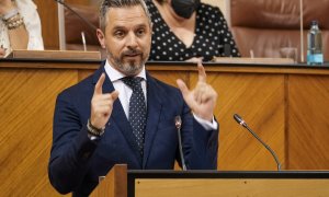 El consejero andaluz de Hacienda, Juan Bravo (PP), este miércoles en el Parlamento de Andalucía.