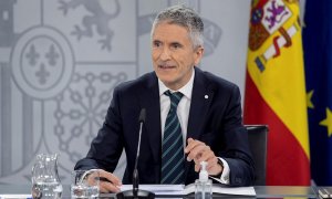 El ministro del Interior, Fernando Grande-Marlaska, durante la rueda de prensa posterior a la reunión del Consejo de Ministros celebrada este martes 18 de mayo de 2021 en el Palacio de Moncloa.