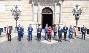 Foto de família del nou Govern de la Generalitat, liderat per Pere Aragonès, el 25 de mail de 2021.
