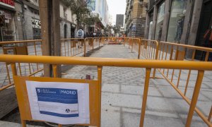 Imagen de las obras de repavimentación de las calles Montera y Arenal.