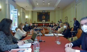 El presidente del Tribunal Supremo y del Consejo General del Poder Judicial (CGPJ), Carlos Lesmes preside un pleno extraordinario en el CGPJ, en Madrid (España), a 28 de octubre de 2020