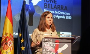 La ministra de Derechos Sociales y Agenda 2030, Ione Belarra, inaugura el acto 'Ley de Diversidad Familiar y Apoyo a las Familias.