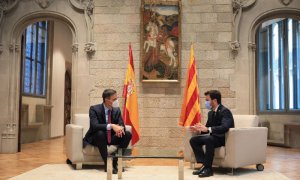 Pedro Sánchez i Pere Aragonès durant la reunió que han mantingut aquest dimecres al Palau de la Generalitat.