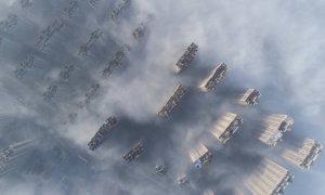 Aire contaminado cruzando unos rascacielos en China.