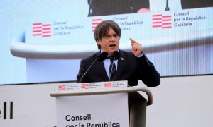 L'eurodiputat Carles Puigdemont durant el seu discurs a l'acte del Consell per la República a Perpinyà, el 29 de febrer de 2020.
