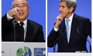 Xie Zhenhua, responsable de las negociaciones de China en la COP26, y John Kerry, enviado especial de EEUU para el Clima.