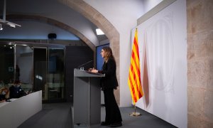 La portavoz del Govern de Cataluña, Patricia Plaja, comparece en rueda de prensa tras la reunión extraordinaria del Consell Executiu para aprobar el anteproyecto de ley de medidas fiscales y financieras, a 11 de noviembre de 2021