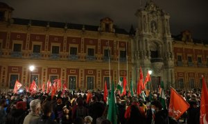 Concentración junto al Palacio de San Telmo en solidaridad con la huelga del metal de Cádiz.