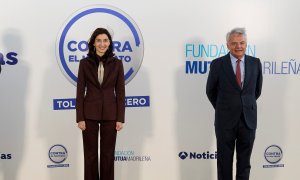 Pilar Llop, Ministra de Justicia, e Ignacio Garralda, presidente de Mutua Madrileña durante un acto contra la violencia de género.