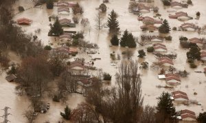 10/12/21. Imagen aérea de las inundaciones en Huarte (Pamplona) debido a la crecida del río Arga.