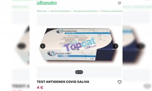 Imagen de la web milanuncios en la que se oferta un pack de test de antígenos.