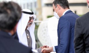 El presidente del Gobierno, Pedro Sánchez, junto al ministro y Comisionado General de la Expo 2020 de Dubai, Nahyan bin Mubarak Al Nahyan.