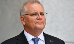 08/02/2022-El primer ministro Scott Morrison habla con los medios de comunicación durante una conferencia de prensa en la Casa del Parlamento en Canberra, el lunes 7 de febrero de 2022.