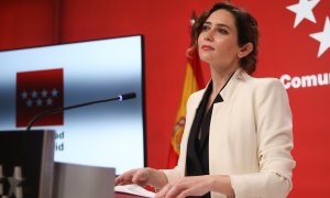 La presidenta de la Comunidad de Madrid, Isabel Díaz Ayuso durante su comparecencia en en la Real Casa de Correos de Madrid este jueves. E.P.