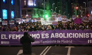 Manifestación del Movimiento Feminista de Madrid bajo el eslogan "El feminismo es abolicionista" este martes 8 de marzo de 2022.