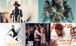 16/03/2022 - De izquierda a derecha y de arriba a abajo, carteles de las películas 'El poder del perro', 'Dune', 'Belfast', 'West Side Story' y 'El método Williams', favoritas para los Premios Oscars 2022.