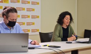 05/04/2022 - Ricard Bellera i Romina García, en la presentació de l'informe de CCOO sobre treballadors pobres.