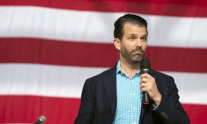 19 de diciembre de 2020, EE. UU., Ringold: Donald Trump Jr., el hijo mayor del presidente Donald Trump, hace campaña en el norte de Georgia con la ex personalidad de Fox News, Kimberly Guilfoyle, para Sen