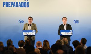 11/03/2022 El líder del PP, Alberto Núñez Feijóo, y el presidente del PPCV, Carlos Mazón, comparecen en un encuentro con simpatizantes del partido, en el MuVIM - Museo Valenciano de la Ilustración y Modernidad