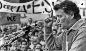 Julián Ariza, en la Asamblea-mitin contra el Acuerdo Económico y Social que tuvo lugar en el año 1984