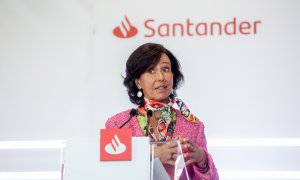 La presidenta del Grupo Santander, Ana Botín, comparece en una rueda de prensa para presentar los resultados de la entidad en 2021, a 2 de febrero de 2022, en Boadilla del Monte, Madrid (España).