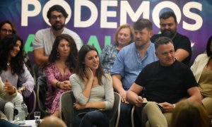 La ministra de Igualdad, Irene Montero, y el candidato a las primarias de Podemos para la Presidencia de la Junta, Juan Antonio Delgado