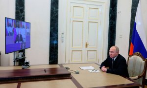 El presidente de Rusia, Vladímir Putin, durante una reunión con su Consejo de Seguridad, a 12 de mayo de 2022.