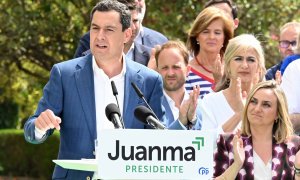 El presidente del Partido Popular de Andalucía, Juanma Moreno, en el acto de presentación de los 109 candidatos del PP de Andalucía para las elecciones autonómicas del 19 de junio.