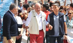 20/05/2022 El Rey Juan Carlos a su llegada al Náutico, a 20 de mayo de 2022, en Sansenxo (Pontevedra)