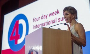 la vicepresidenta segunda del Gobierno, Yolanda Díaz interviene en la Cumbre Internacional de la Semana de 4 Días