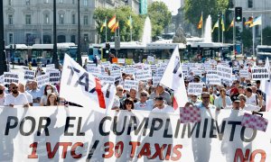 Cabecera de una marcha contra la reforma de la Ley de Transportes, a 1 de junio de 2022, en Madrid
