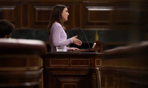 07/06/2022 La ministra de Igualdad, Irene Montero, defiende en la tribuna la Ley Orgánica de Garantías de la Libertad Sexual que se aprueba hoy durante una sesión plenaria en el Congreso de los Diputados, a 26 de mayo de 2022, en Madrid (España).