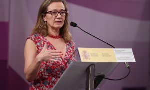 10/06/2022. La delegada del Gobierno contra la Violencia de Género, Victoria Rosell, comparece ante los medios, en la sede del Ministerio de Igualdad, a 10 de junio de 2022, en Madrid.